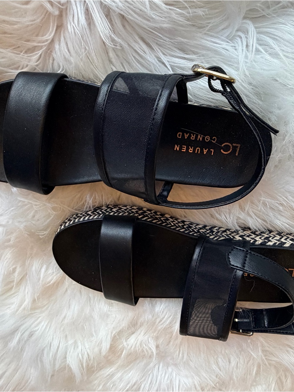 LC Lauren Conrad Black Mesh & Leather Platform Sandals